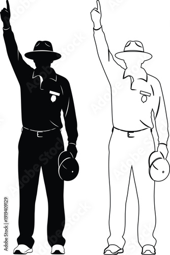 Two officers giving directional signals with raised arms and whistles in hand