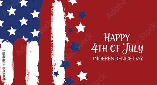 American Independence Day vector graphic with Happy 4th of July text and stars on red background.