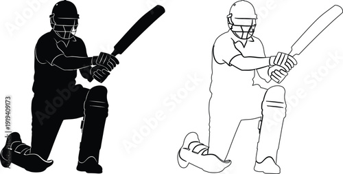 Two cricket players preparing to bat in contrasting stances and gear