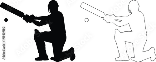 Two different baseball batting stances demonstrated by a player in action and silhouette.