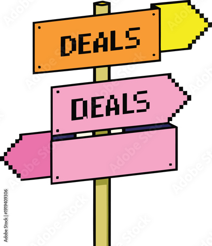 Deals Direction Sign: A whimsical illustration of a signpost pointing towards Deals, conveying the idea of bargain hunting and opportunity.
