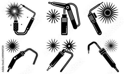 Various blowtorches igniting with flames in different positions and angles