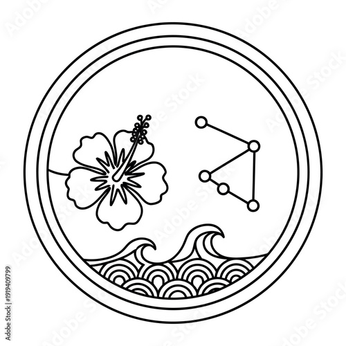 Wallpaper Mural Minimalist tropical design with hibiscus flower and wave pattern Torontodigital.ca