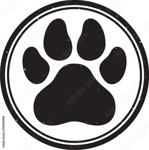 Simple black and white paw print icon inside a circular border