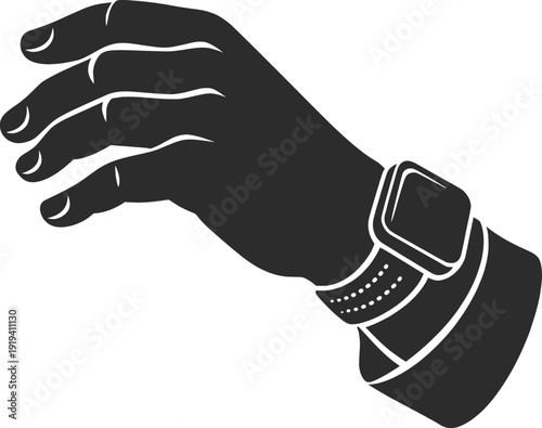 Hand Wearing Smartwatch Silhouette, Modern Wearable Tech Icon.