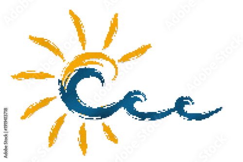 Dawn sun in the sea pixel symbol .