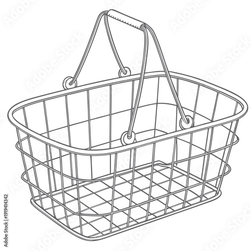 Wire Shopping Basket with Handles Vector Illustration Transparent Background
