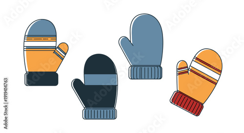 Wool Mittens Line dynamic abstract style vector