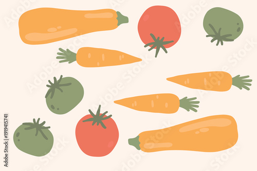 Art & Illustration Flat Vector Carrot and Zucchini Illustration Fresh Organic Vegetables Design