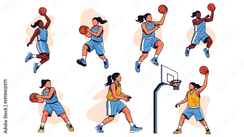 Obraz premium Collection of Women Playing Basketball in Various Poses.