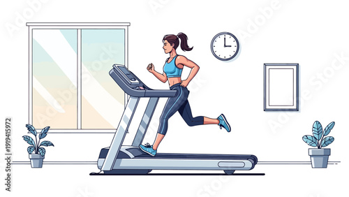 Woman running on treadmill for fitness.