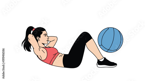 Woman Performing Crunches with Medicine Ball.