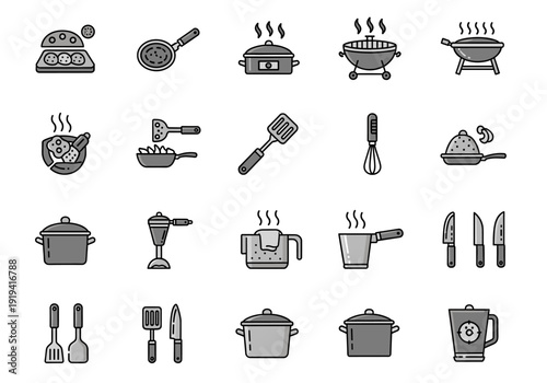 A minimalist illustration of cooking tools evokes a clean and modern kitchen vibe, perfect for recipe websites.