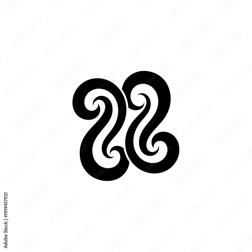 Fototapeta premium Abstract black and white logo design element with swirling shapes.