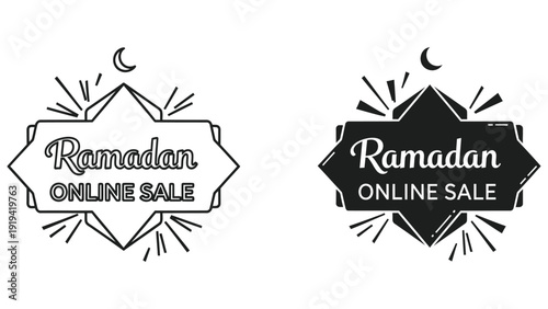 Ramadan Online Sale Burst Icon: Starburst, Moon, and Text