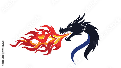 Black Dragon Breathing Fire: Mythical Creature Illustration