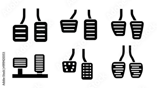 Car Pedals Icons Set: Clutch, Brake, Accelerator - Manual Transmission