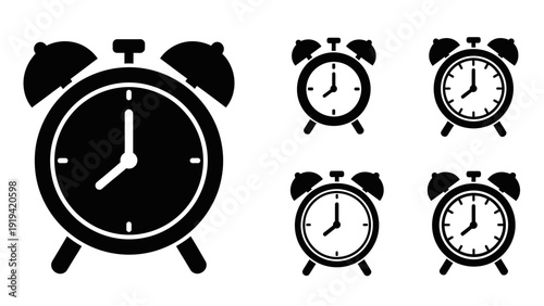 Collection of Black Alarm Clocks: Vintage and Modern Icons Representing Time