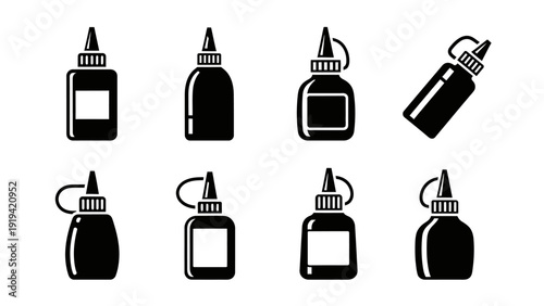 Collection of Glue Bottle Icons: Various Shapes and Sizes