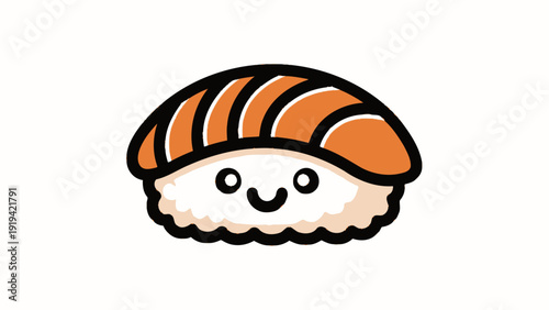 Cute Kawaii Sushi Salmon Nigiri Cartoon Character with Happy Face