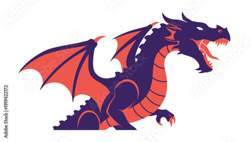 Fierce Dragon Illustration, Mythical Creature, Fantasy Art, Roaring Beast