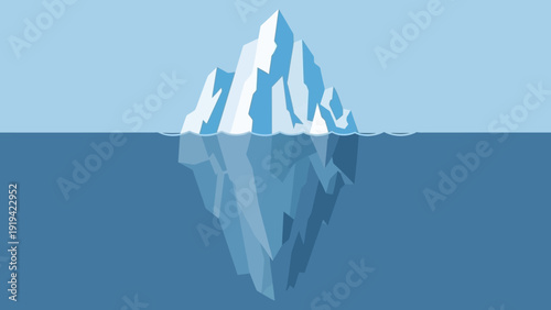 Massive Iceberg Floating in Deep Blue Ocean, Submerged Base Visible
