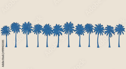 Row of blue palm trees on beige background.