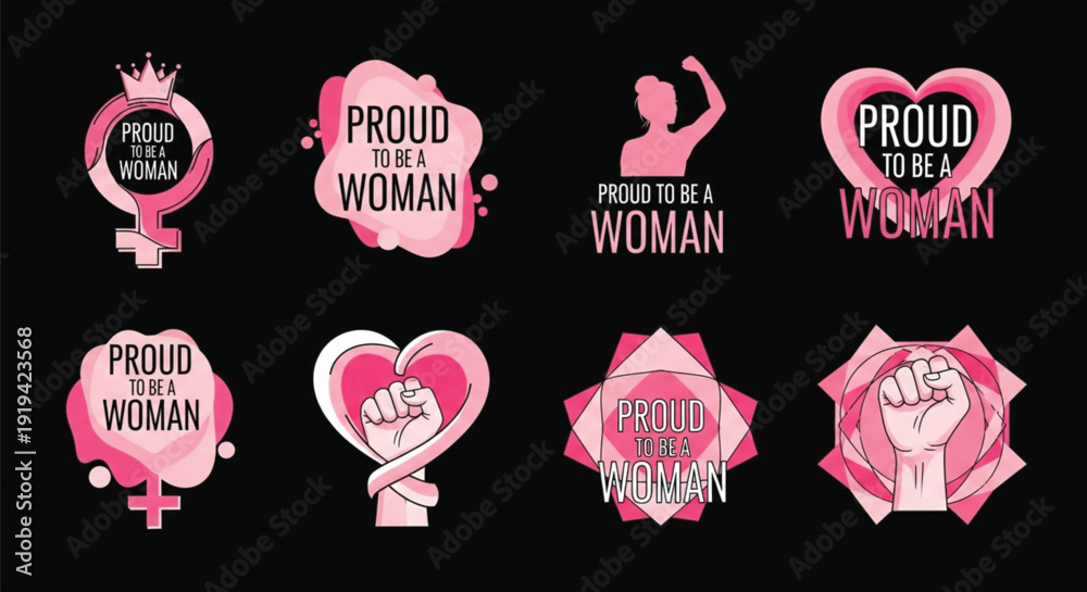 Obraz premium Proud to Be a Woman Feminist Symbol and Empowerment Badge Set for Women's Day