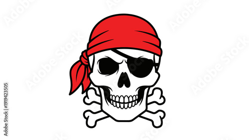 Pirate Skull and Crossbones with Red Bandana and Eye Patch