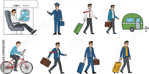 Travel Characters Illustration Set with Business and Leisure Travelers