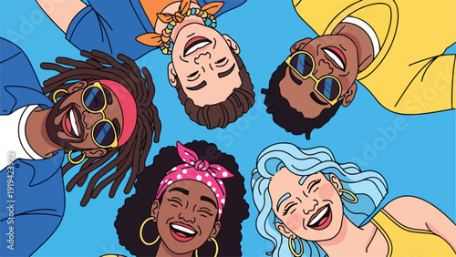 Joyful Diverse Women Laughing Under Summer Sun with Sunglasses and Headscarves Vector Illustration