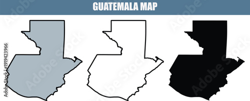 Bild auf Leinwand Guatemala map, three different styles, gray, white, and black, on a white background