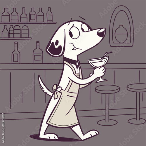 A dalmatian bartender elegantly serving a cocktail at a vintage bar