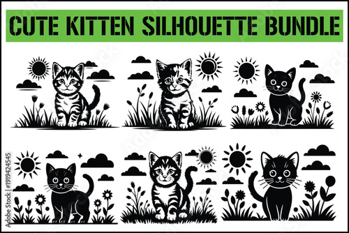 Cute Kitten Silhouette Bundle