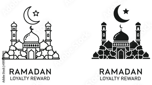 Ramadan Loyalty Reward Icon - Mosque, Crescent Moon, Stars, Rocks