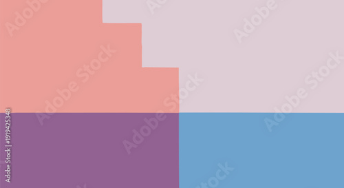 Geometric color block composition with purple, blue, peach, and gray shapes