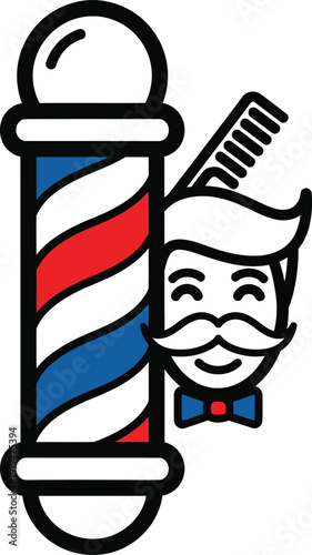 Simple Barber Mascot Logo with Bold Outline Style for Shop Branding Vector illustration