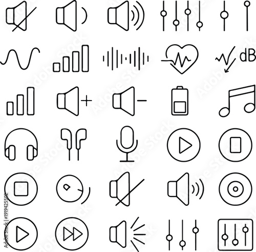 set of line art music icons transparent