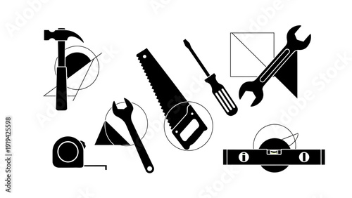 Silhouette of Tools and Geometric Shapes for Construction and DIY Projects