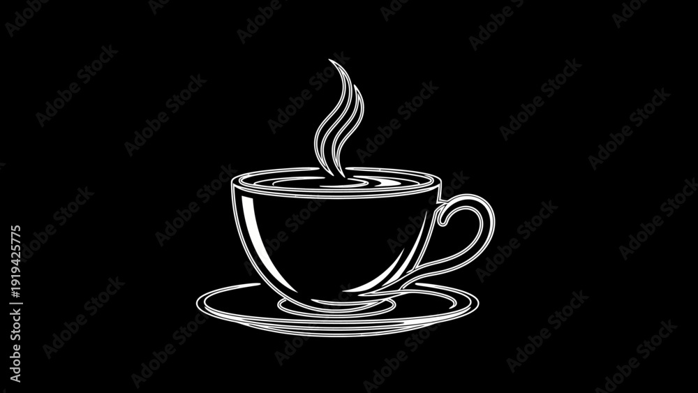 Obraz premium Steaming Coffee Cup Silhouette on Black Background