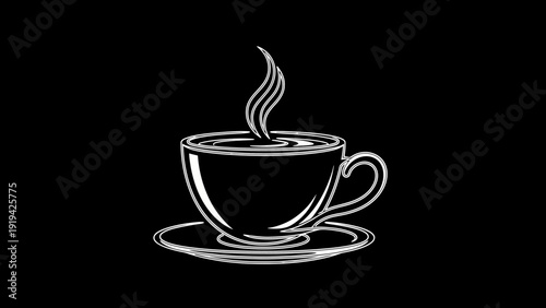 Steaming Coffee Cup Silhouette on Black Background