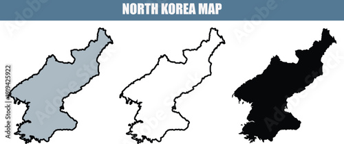 North Korea map in gray, white, and black, isolated on a white background for geographic and educational use.