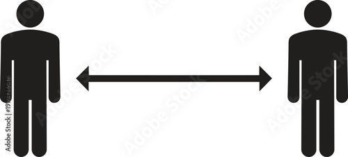 Social Distancing Icon with Two People Silhouettes and Distance Arrow