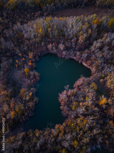 Aerial view from a drone of the Galacho de Juslibol natural area in the Ebro River aquifer. Province of Zaragoza. Autonomous Community of Aragon. Spain. Europe