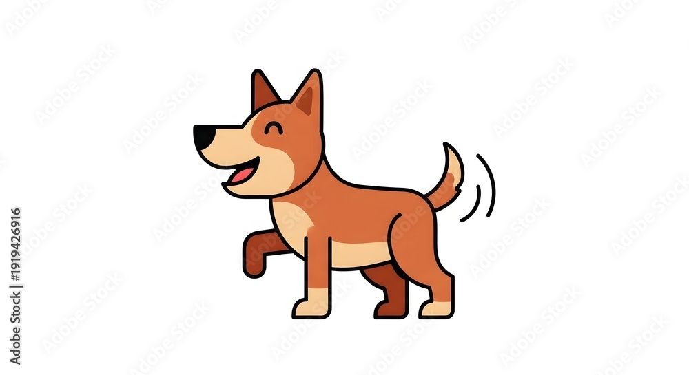 Obraz premium Happy brown dog wagging tail cartoon illustration.