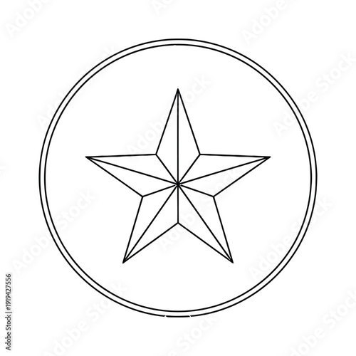 Five-pointed star symbol enclosed within concentric circles represents a classic rating or achievement badge element in black outline.