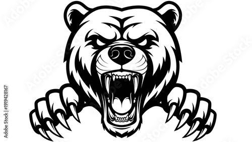 Aggressive Grizzly Bear Roaring with Claws Extended - Fierce Wildlife Mascot