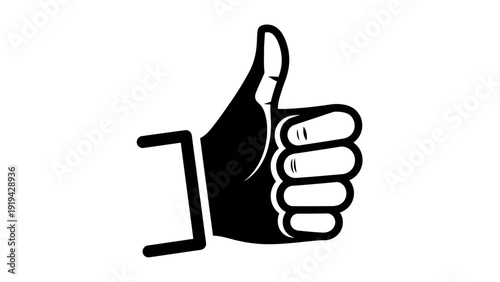 Black and White Thumbs Up Hand Gesture Icon, Approval, Success, Positive Feedback Symbol