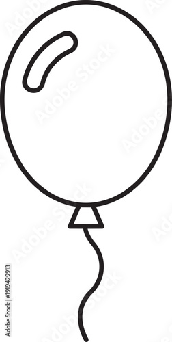 Minimalist line art of a party balloon with a string, representing celebrations, childhood, and decorations.