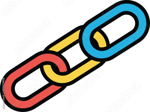 Colorful cartoon depiction of a linked chain with three interlocking loops Vector